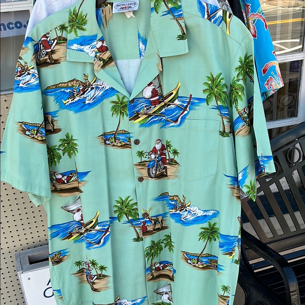 Pacific Legend Green Hawaiian Shirt with Surfing Print